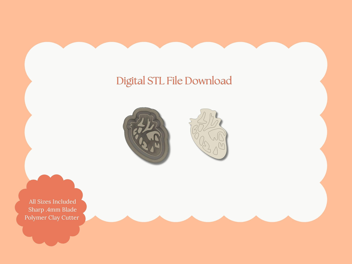 Anatomically Correct Heart Clay Cutter | Anatomical Heart STL File – Digital Medical Cutter for Anatomy Earrings & Unique Clay Crafts