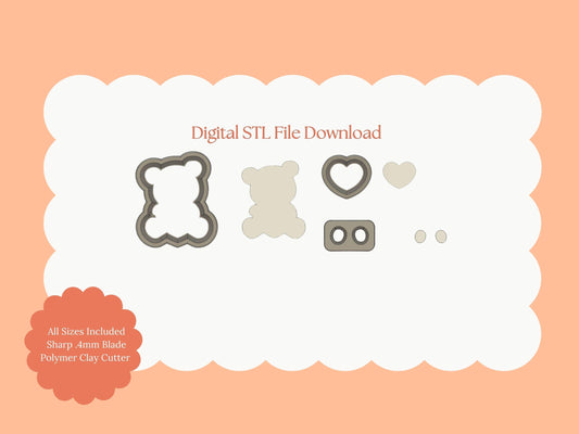 Teddy Bear No. 2 Clay Cutter | STL File Download Cute Bear Polymer Clay Cutter for DIY Earrings Adorable Jewelry and Stuffed Animal Crafts