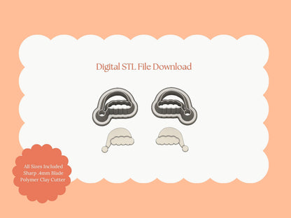 Santa Hat No. 2 Set Clay Cutters | Santa Hat STL File Set for DIY Christmas Earrings – Holiday Clay Cutter Bundle