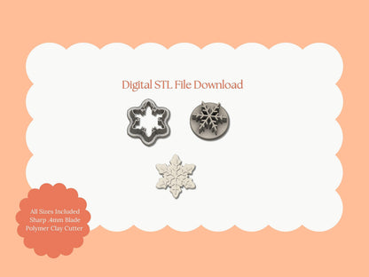 Snowflake No. 6 Clay Cutter | Snowflake No. 6 STL File – Digital Winter Cutter for Holiday Earrings & Festive Clay Crafts