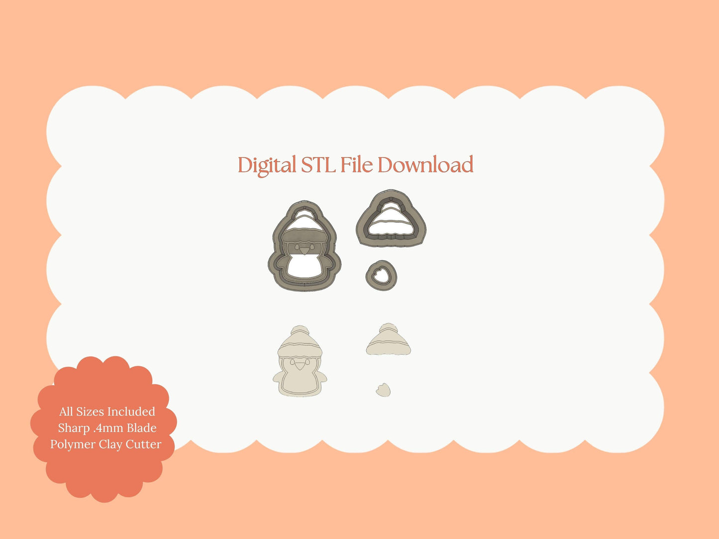 Penguin No. 3 Clay Cutter | Penguin STL File for Winter Earrings – Arctic Holiday Digital Download