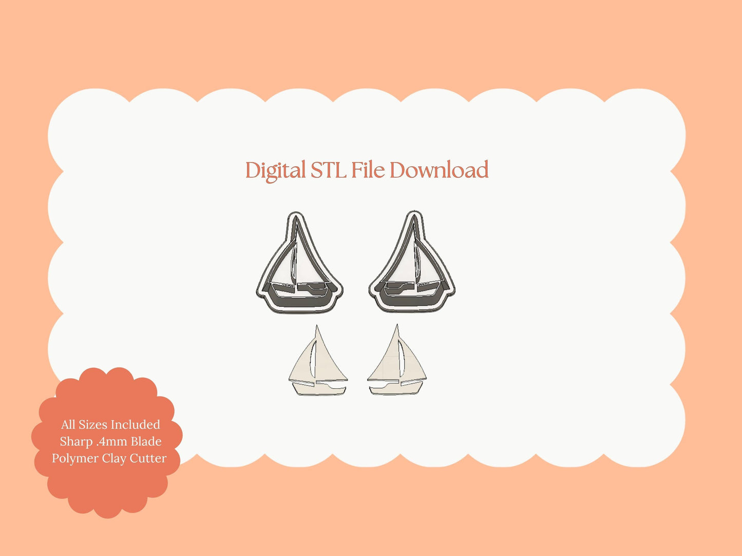 Sailboat Set Clay Cutter | Sailboat STL File – Digital Ocean Clay Cutter for Nautical Earrings and Coastal Crafts