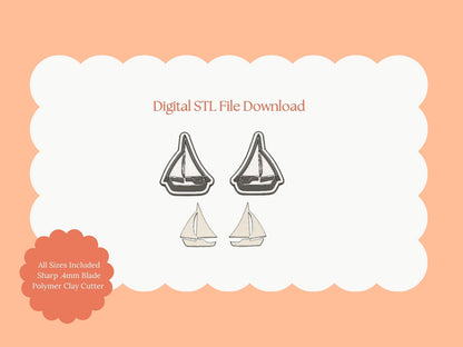 Sailboat Set Clay Cutter | Sailboat STL File – Digital Ocean Clay Cutter for Nautical Earrings and Coastal Crafts