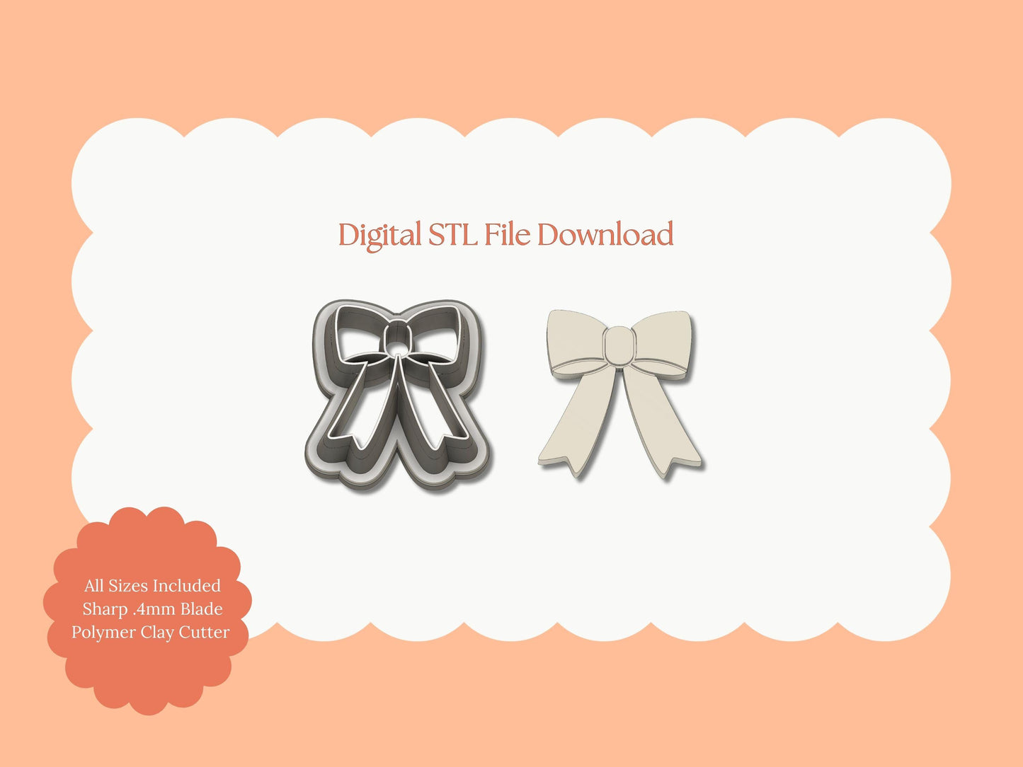 Coquette Bow No. 2 Clay Cutter | Coquette Bow No. 2 STL File – Digital Fashion Cutter for Cute Earrings & Elegant Clay Crafts