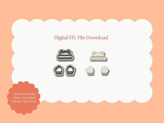 Beanie and Mitten Set Clay Cutter | Beanie and Mitten Set STL File – Digital Winter Cutter for Cozy Earrings & Seasonal Clay Crafts