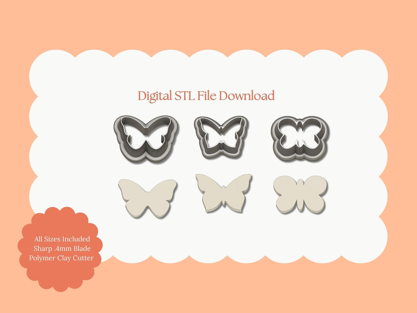 Butterfly Trio Clay Cutter Set | Butterfly Trio STL File – Digital Nature Cutter Set for Elegant Earrings & Butterfly Clay Crafts