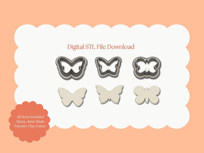 Butterfly Trio Clay Cutter Set | Butterfly Trio STL File – Digital Nature Cutter Set for Elegant Earrings & Butterfly Clay Crafts