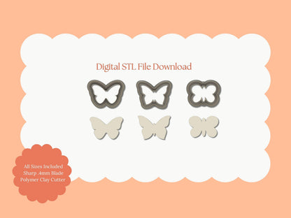 Butterfly Trio Clay Cutter Set | Butterfly Trio STL File – Digital Nature Cutter Set for Elegant Earrings & Butterfly Clay Crafts