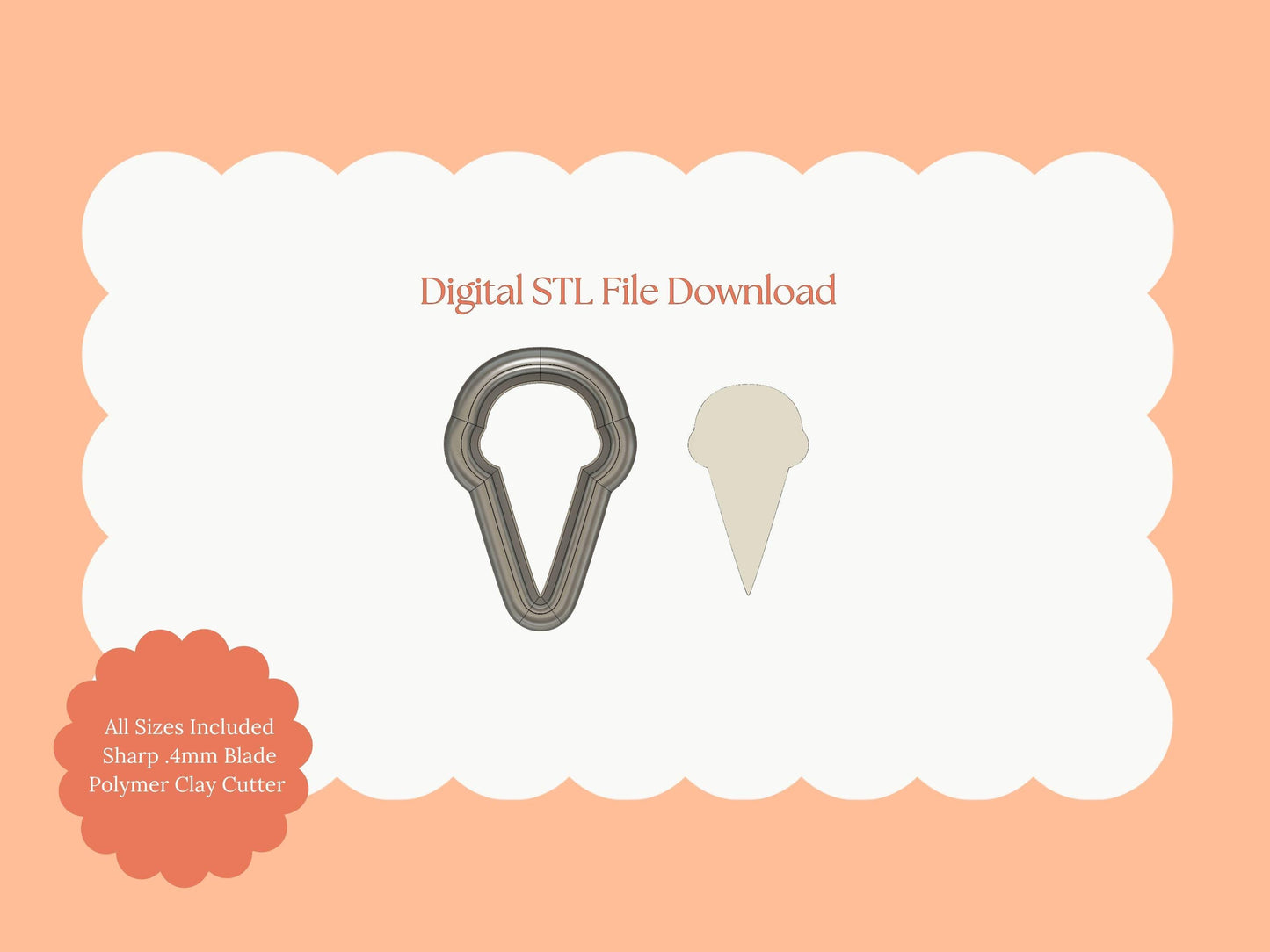 Ice Cream Shape No. 1 Clay Cutter | Ice Cream STL File for Summer Polymer Clay Earrings and Dessert-Themed Jewelry