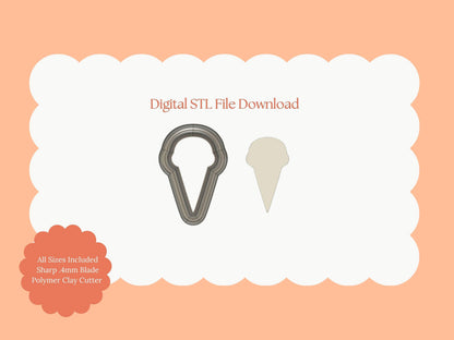 Ice Cream Shape No. 1 Clay Cutter | Ice Cream STL File for Summer Polymer Clay Earrings and Dessert-Themed Jewelry