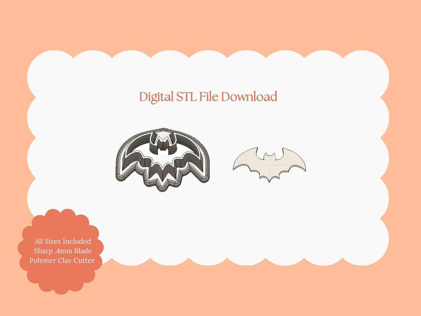 Bat Shape No. 2 Clay Cutter | Bat Shape STL File for Polymer Clay Earrings and Gothic Halloween Jewelry