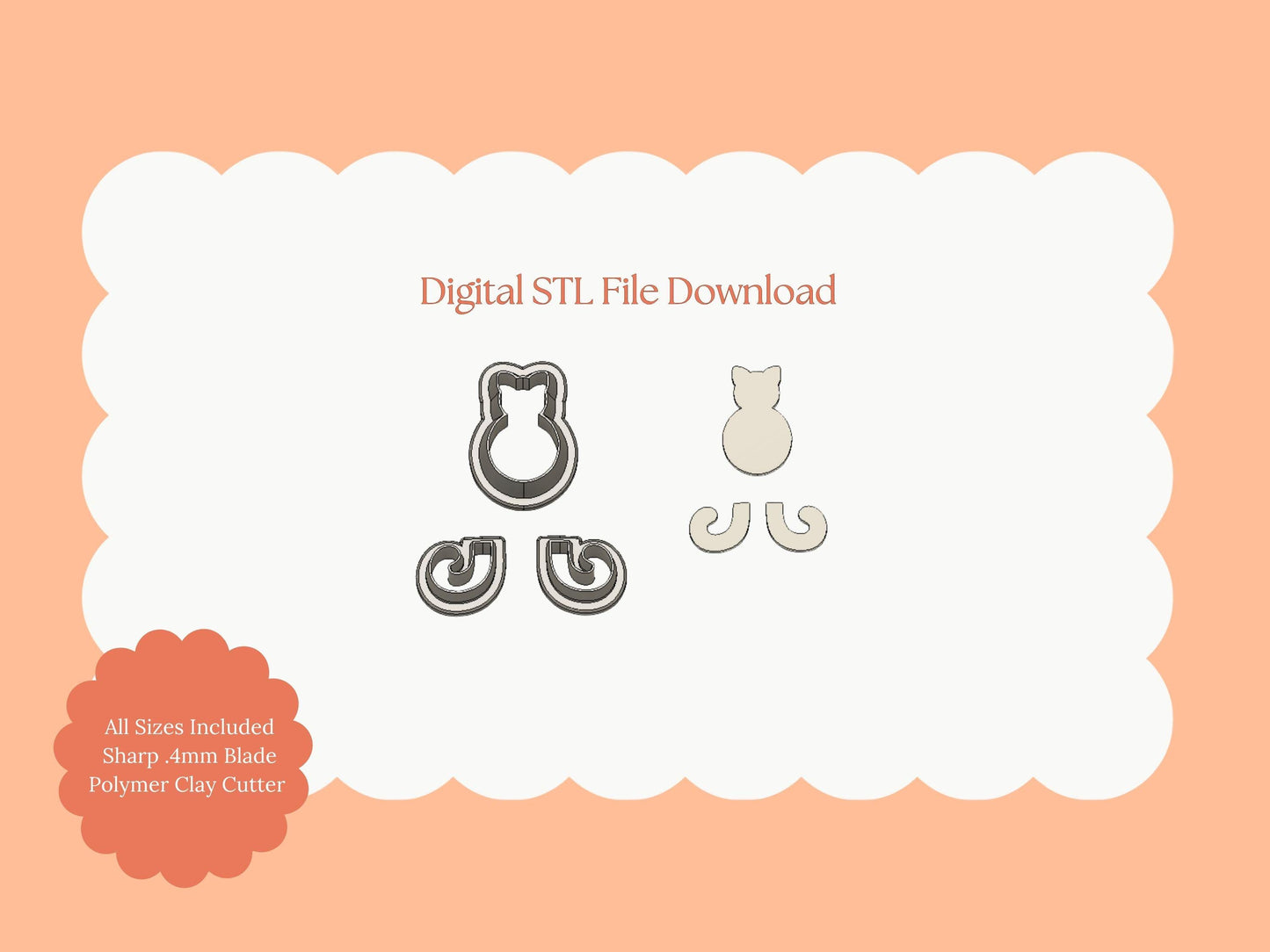 Cat and Tail Clay Cutter | Cat and Tail STL File for Polymer Clay Earrings and Animal-Themed Jewelry