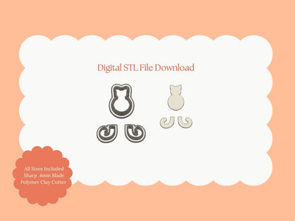 Cat and Tail Clay Cutter | Cat and Tail STL File for Polymer Clay Earrings and Animal-Themed Jewelry