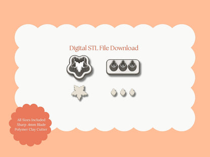 Petal Cluster Set No. 4 Clay Cutter | Petal Cluster No. 4 STL File – Digital Botanical Cutter for Floral Earrings & Elegant Clay Crafts