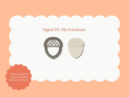 Acorn No. 3 Clay Cutter | Acorn No. 3 STL File – Digital Fall Cutter for Nature Earrings & Cute Clay Crafts