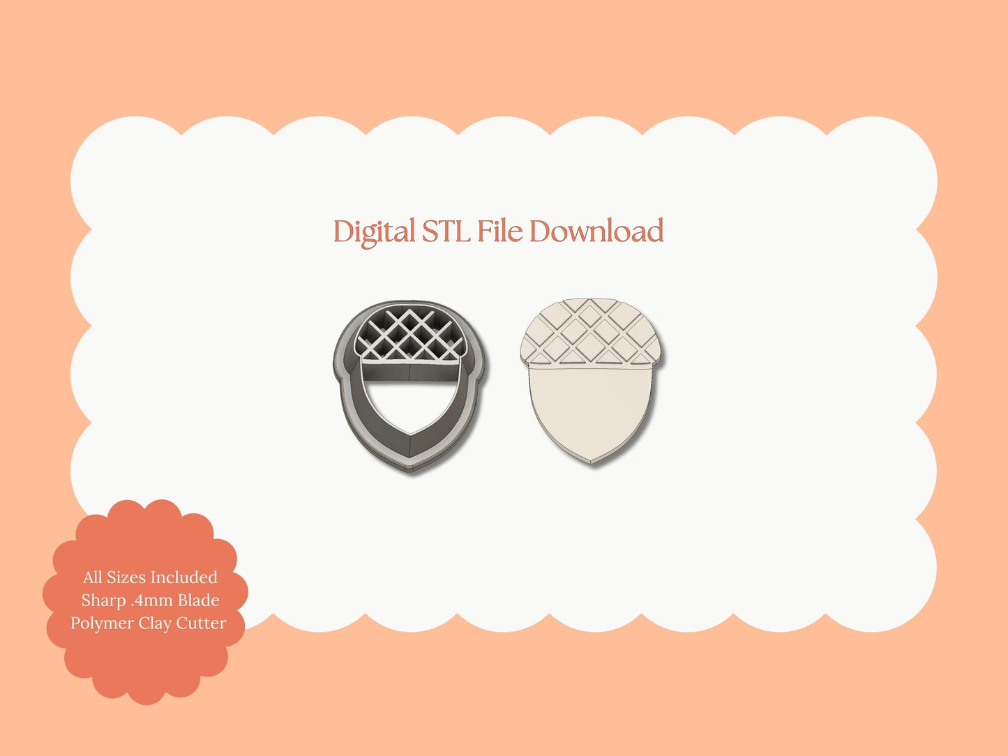 Acorn No. 3 Clay Cutter | Acorn No. 3 STL File – Digital Fall Cutter for Nature Earrings & Cute Clay Crafts