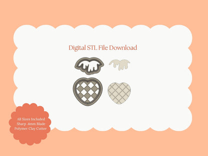 Waffle Heart Clay Cutter | Waffle Heart STL File for Polymer Clay Earrings and Breakfast-Themed Jewelry