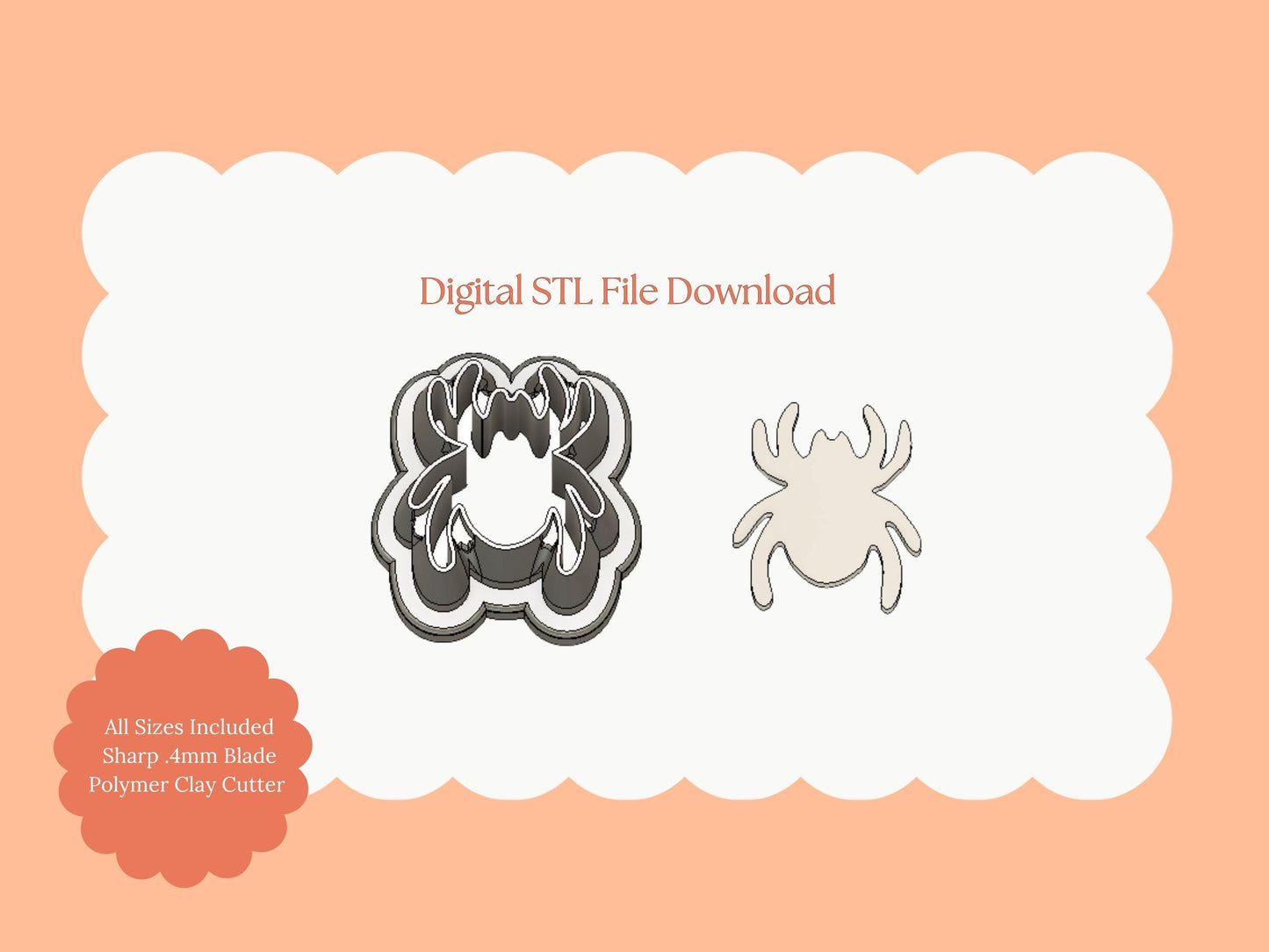 Spider Shape Clay Cutter | Halloween Spider STL File for Polymer Clay Earrings and Crafts