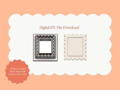 Embossed Postage Stamp Clay Cutter | Embossed Postage Stamp STL File – Digital Vintage Cutter for Cute Earrings & Mail Clay Crafts