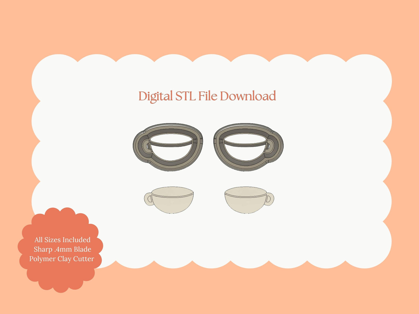 Cup of Tea No. 2 Clay Cutter | Cup of Tea No. 2 STL File – Digital Tea Cutter for Cozy Earrings & Cute Clay Crafts