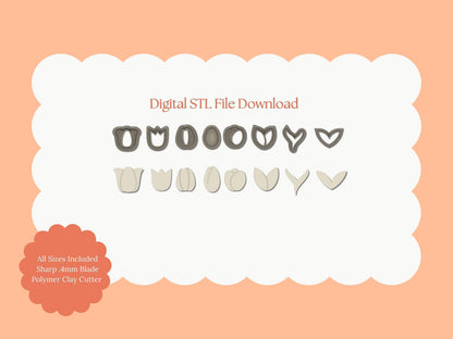 Tulip Flower (5 pieces) Clay Set | Tulip Flower Set STL File – Digital 5-Piece Floral Cutter for Spring Earrings & Botanical Crafts