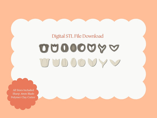 Tulip Flower (5 pieces) Clay Set | Tulip Flower Set STL File – Digital 5-Piece Floral Cutter for Spring Earrings & Botanical Crafts