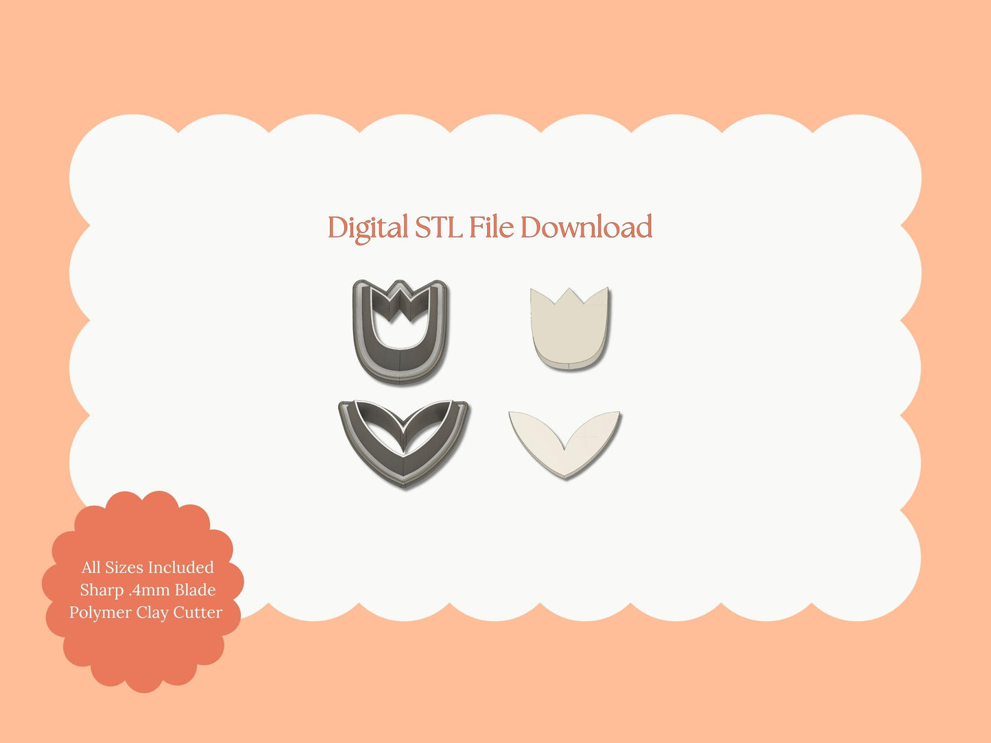 Tulip No. 4 Clay Cutter | Tulip No. 4 STL File – Digital Botanical Cutter for Floral Earrings & Spring DIY Crafts