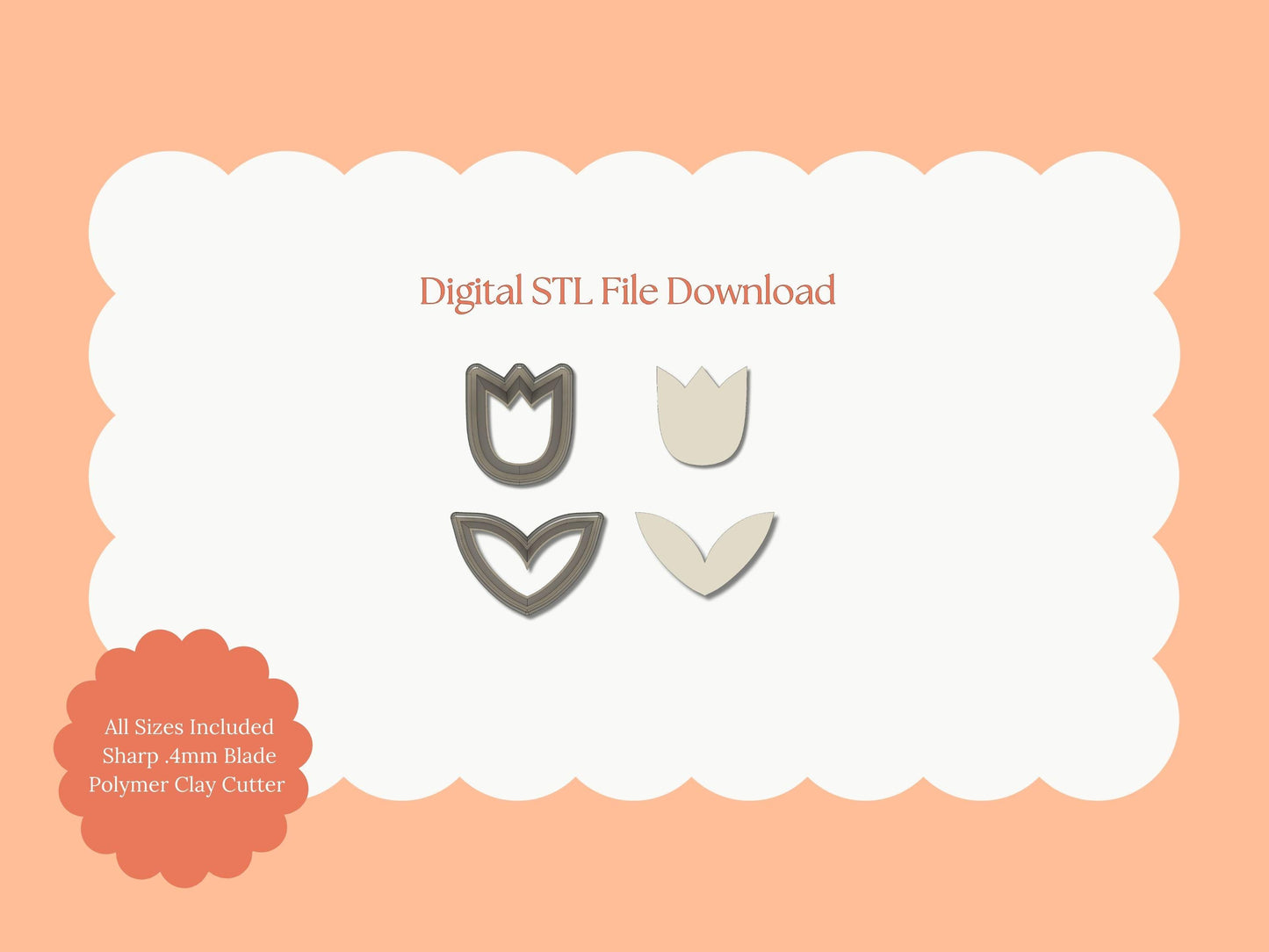 Tulip No. 4 Clay Cutter | Tulip No. 4 STL File – Digital Botanical Cutter for Floral Earrings & Spring DIY Crafts
