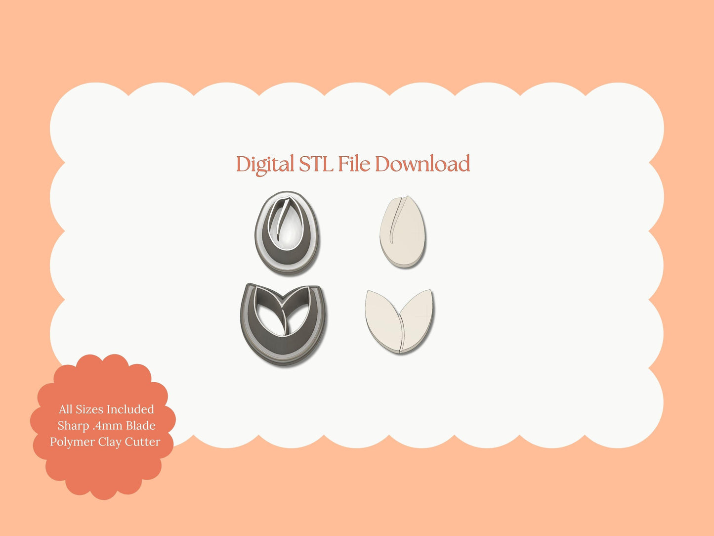 Tulip No. 5 Clay Cutter | Tulip No. 5 STL File – Digital Floral Cutter for Spring Earrings & Nature Clay Crafts