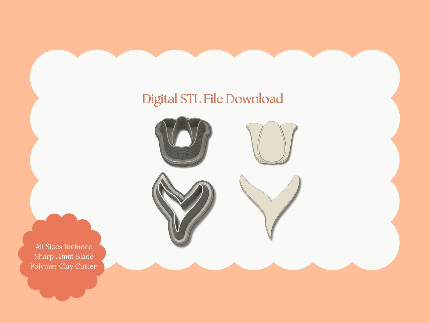 Tulip No. 2 Clay Cutter | Tulip No. 2 STL File – Digital Flower Cutter for Elegant Earrings & Spring Floral Crafts