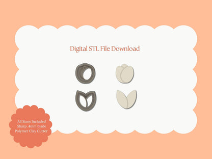 Tulip No. 1 Clay Cutter | Tulip STL File – Spring Floral Digital Clay Cutter for Botanical Earrings and Crafts