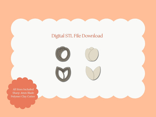 Tulip No. 1 Clay Cutter | Tulip STL File – Spring Floral Digital Clay Cutter for Botanical Earrings and Crafts