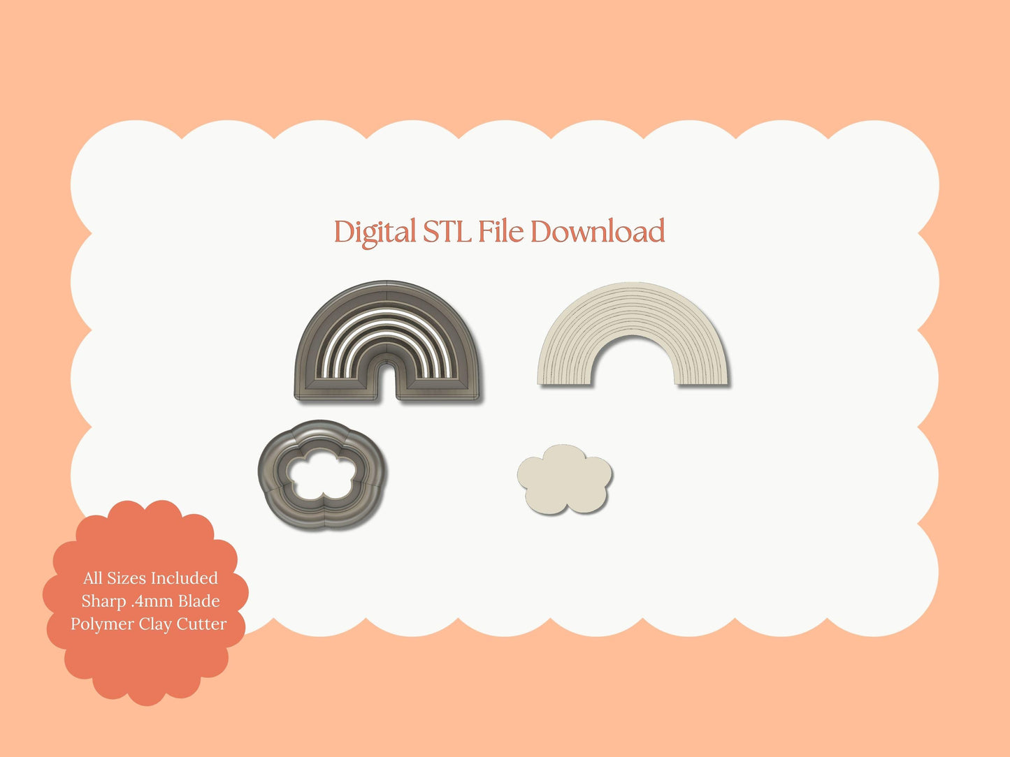 Rainbow Emboss with Cloud Clay Set | Rainbow with Cloud STL File – Digital Emboss Cutter Set for Cute Earrings & Colorful Crafts