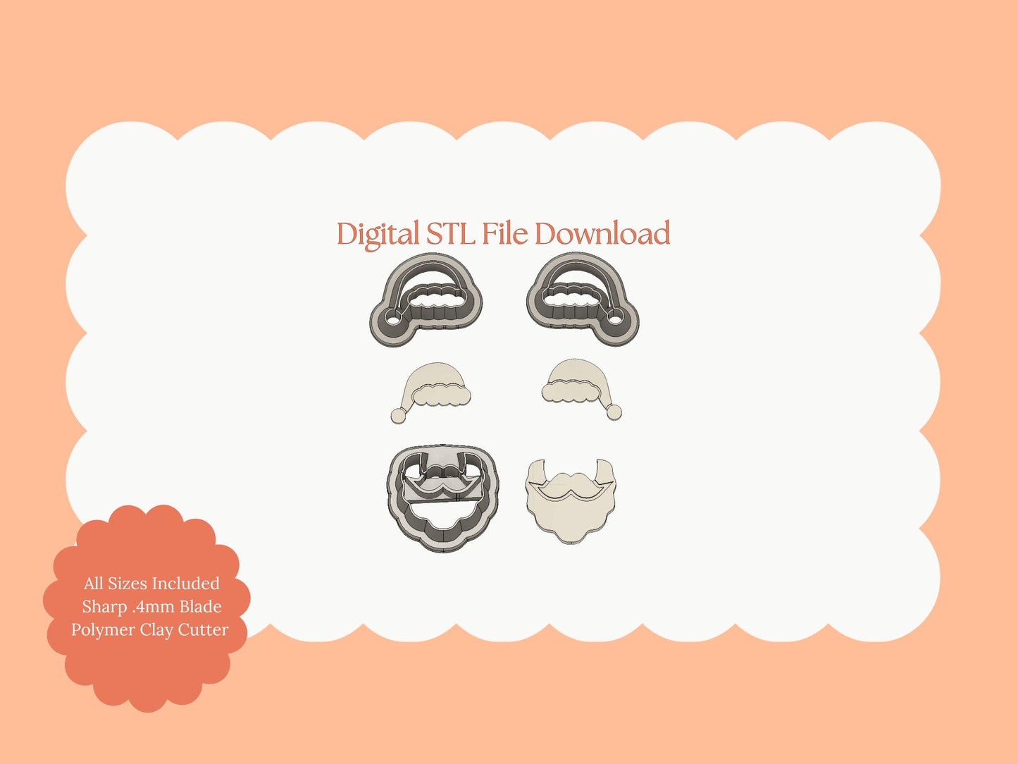 Santa Beard No. 2 Set Clay Cutters | Santa Beard STL File Set for Christmas Earrings – Holiday Digital Cutter Download
