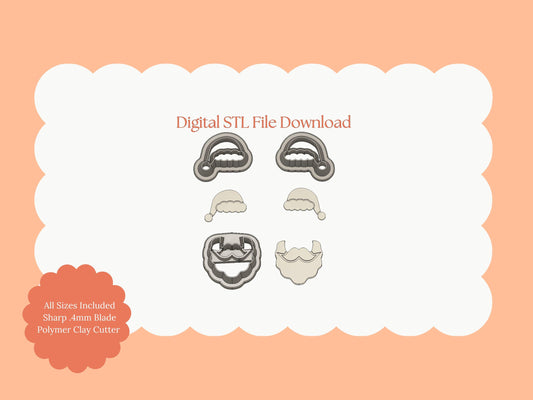 Santa Beard No. 2 Set Clay Cutters | Santa Beard STL File Set for Christmas Earrings – Holiday Digital Cutter Download