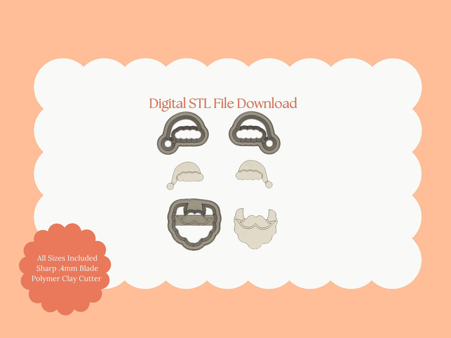 Santa Beard No. 2 Set Clay Cutters | Santa Beard STL File Set for Christmas Earrings – Holiday Digital Cutter Download