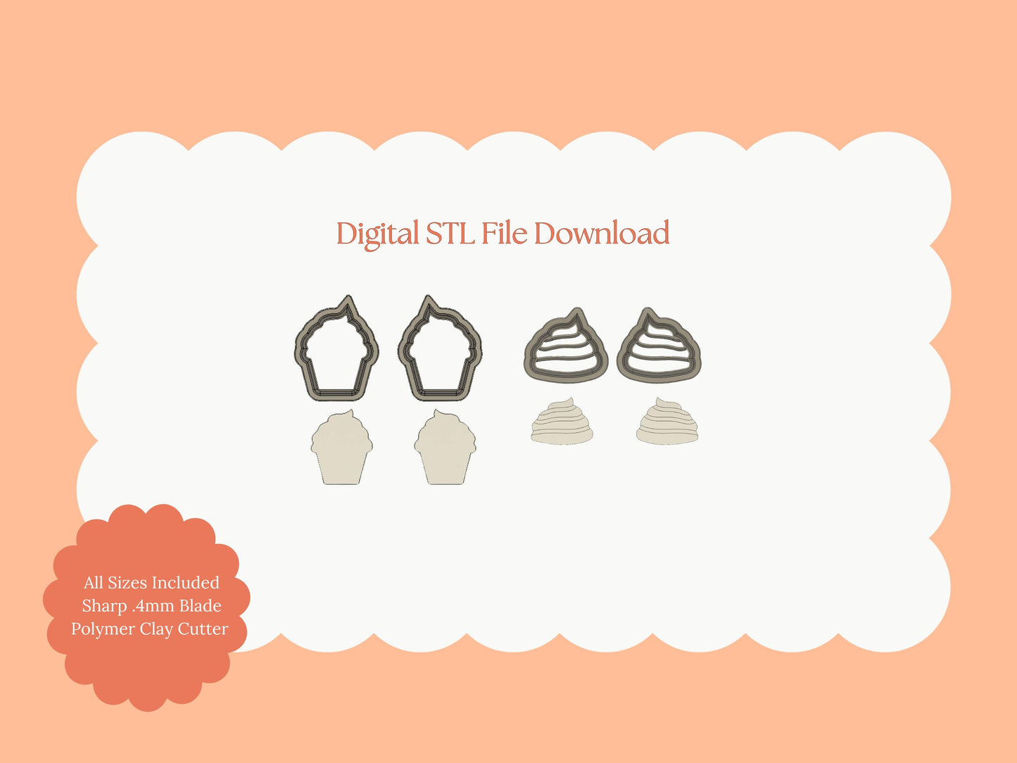 Mirrored Cupcake Clay Cutter | Cupcake STL File – Sweet Dessert Earrings Digital Cutter Download