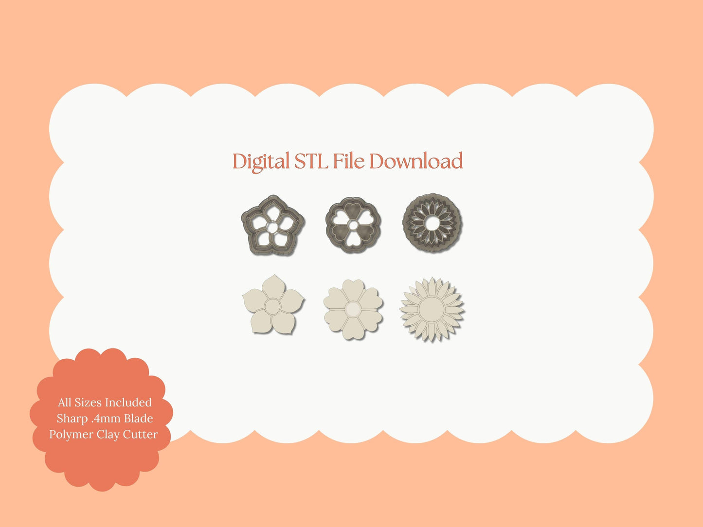 Floral Trio Set Clay Cutter | Floral Trio STL File – Digital Nature Cutter Set for Botanical Earrings & Cute Clay Crafts
