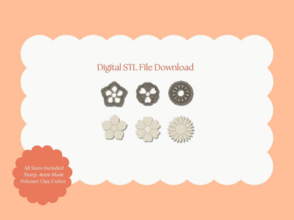 Floral Trio Set Clay Cutter | Floral Trio STL File – Digital Nature Cutter Set for Botanical Earrings & Cute Clay Crafts