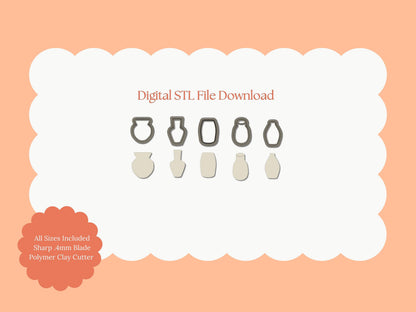 Vase Clay Cutter Set | Vase STL File – Floral Digital Clay Cutter Set for Home Decor Earrings and Botanical Crafts