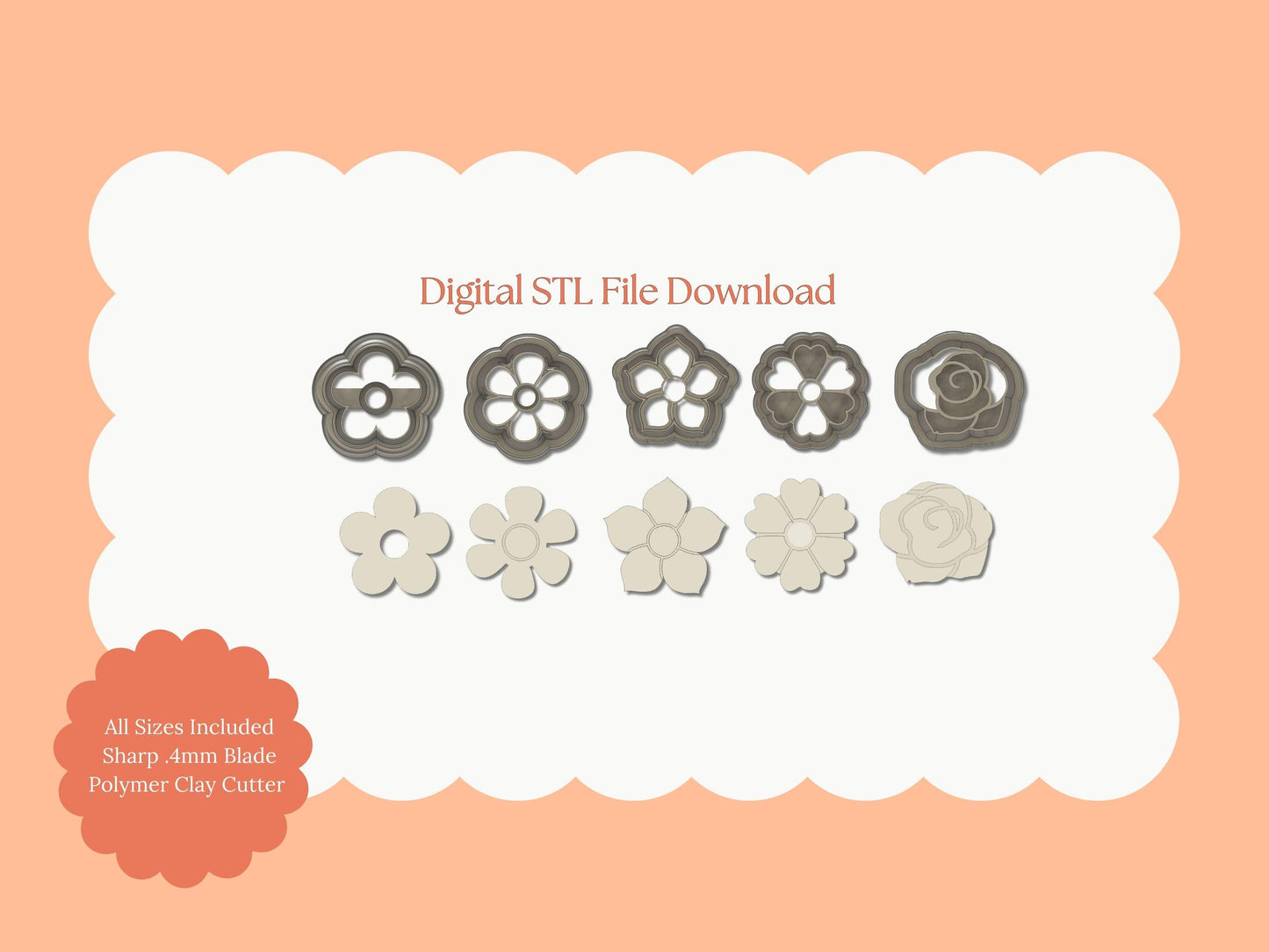 5 Piece Flower Stud Set Clay Cutters | Flower Stud Set STL File – Digital 5-Piece Floral Cutter for Cute Earrings & Botanical DIY Crafts