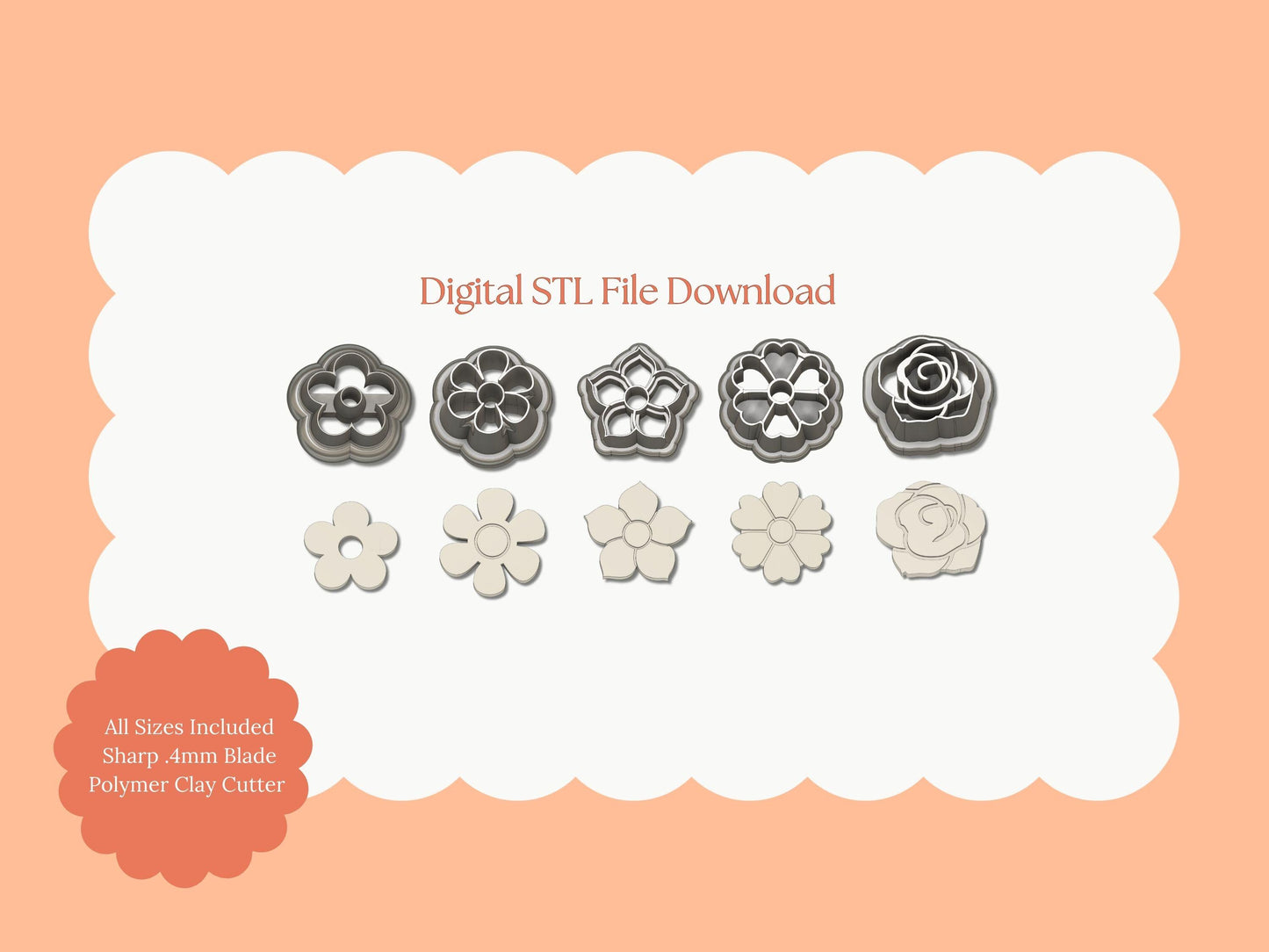5 Piece Flower Stud Set Clay Cutters | Flower Stud Set STL File – Digital 5-Piece Floral Cutter for Cute Earrings & Botanical DIY Crafts