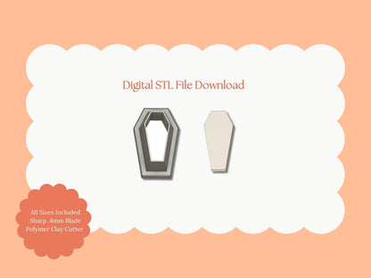 Coffin No. 2 Clay Cutter | Coffin No. 2 STL File – Digital Halloween Cutter for Haunted Earrings & Spooky Clay Crafts
