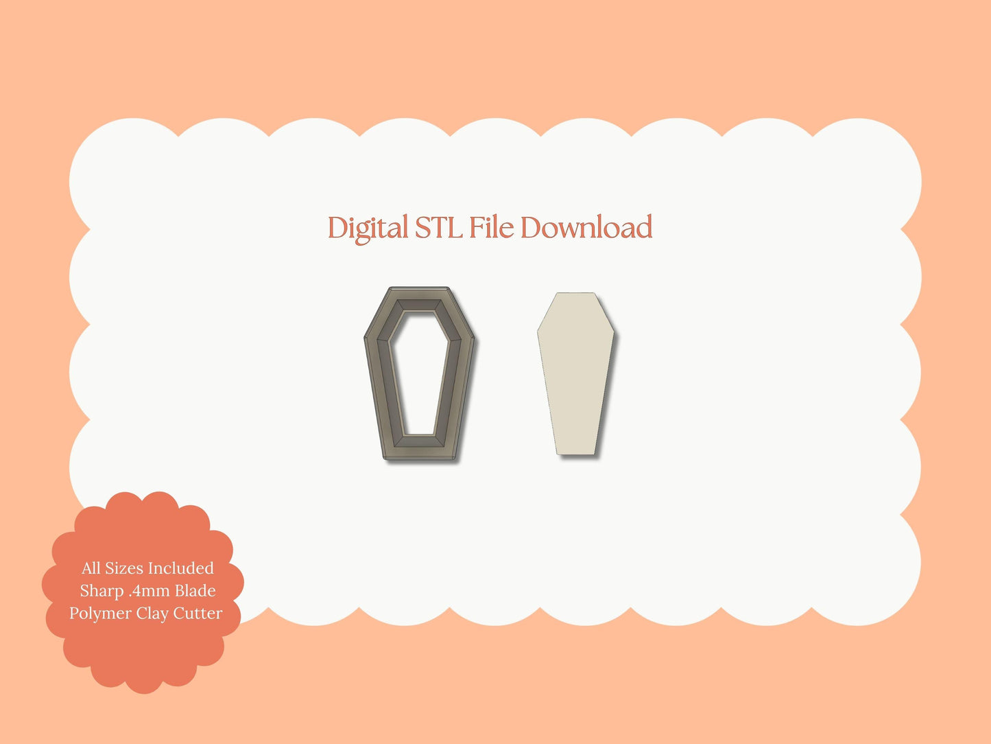 Coffin No. 2 Clay Cutter | Coffin No. 2 STL File – Digital Halloween Cutter for Haunted Earrings & Spooky Clay Crafts