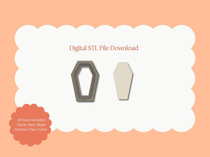 Coffin No. 3 Clay Cutter | Coffin No. 3 STL File – Digital Halloween Cutter for Haunted Earrings & Spooky Clay Crafts