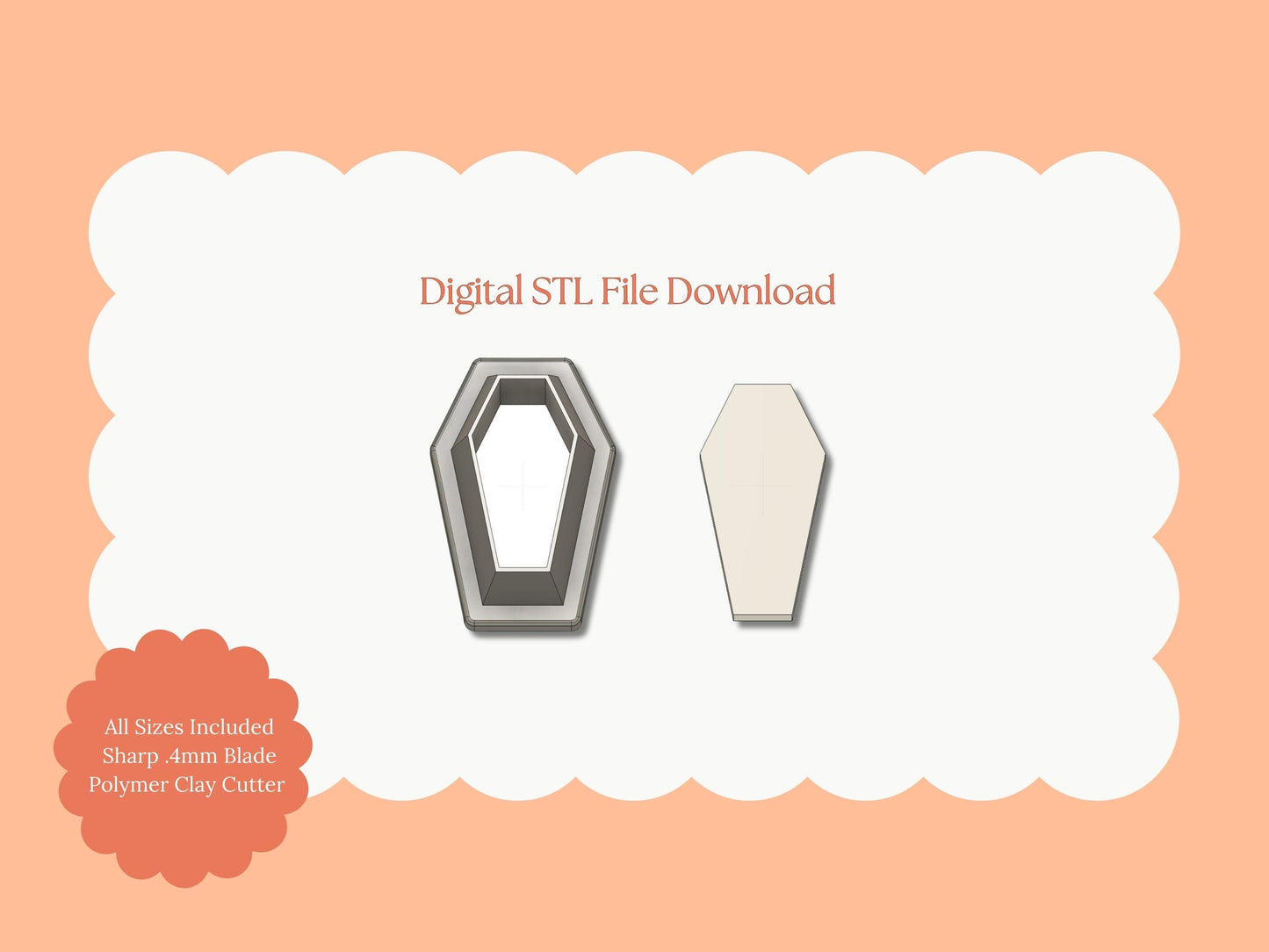 Coffin No. 3 Clay Cutter | Coffin No. 3 STL File – Digital Halloween Cutter for Haunted Earrings & Spooky Clay Crafts