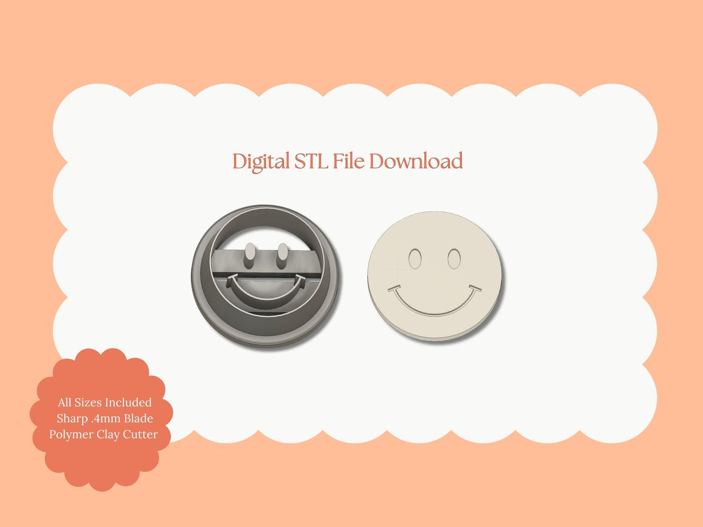 Smiley Face Clay Cutters | Smiley Face STL File – Digital Cute Cutter for Fun Earrings & Happy Clay Crafts