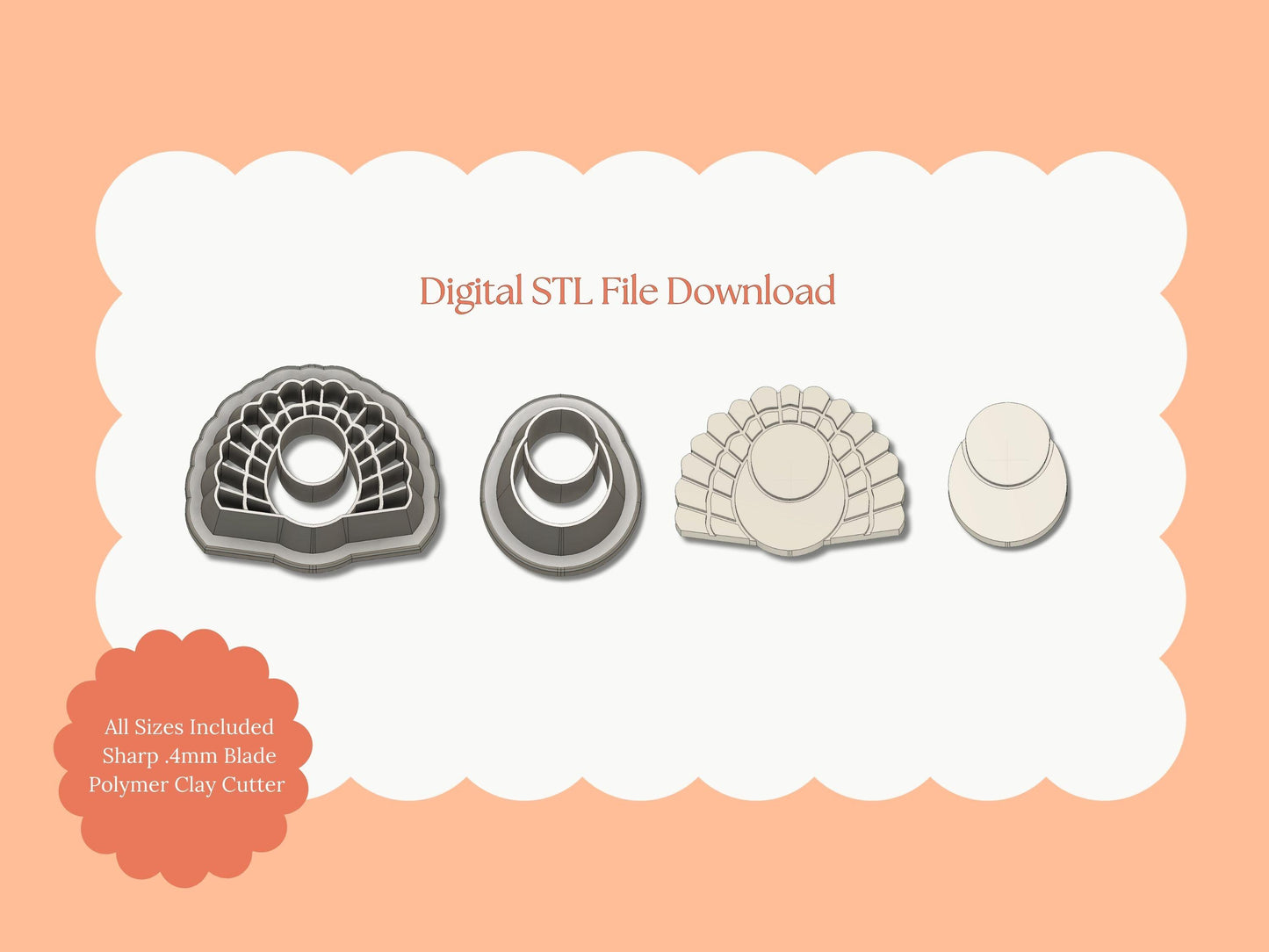 Turkey Two Part Clay Cutter | Turkey STL File – Digital 2-Part Thanksgiving Cutter for Autumn Earrings & Festive Clay Crafts