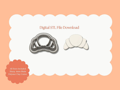 Croissant Clay Cutter | Croissant STL File – Digital Bakery Cutter for French Earrings & Food-Themed Clay Crafts