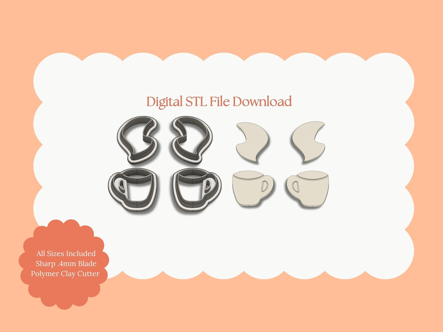 Steaming Cup of Cocoa Clay Cutter | Steaming Cocoa STL File – Digital Winter Cutter for Cozy Earrings & Hot Drink Clay Crafts